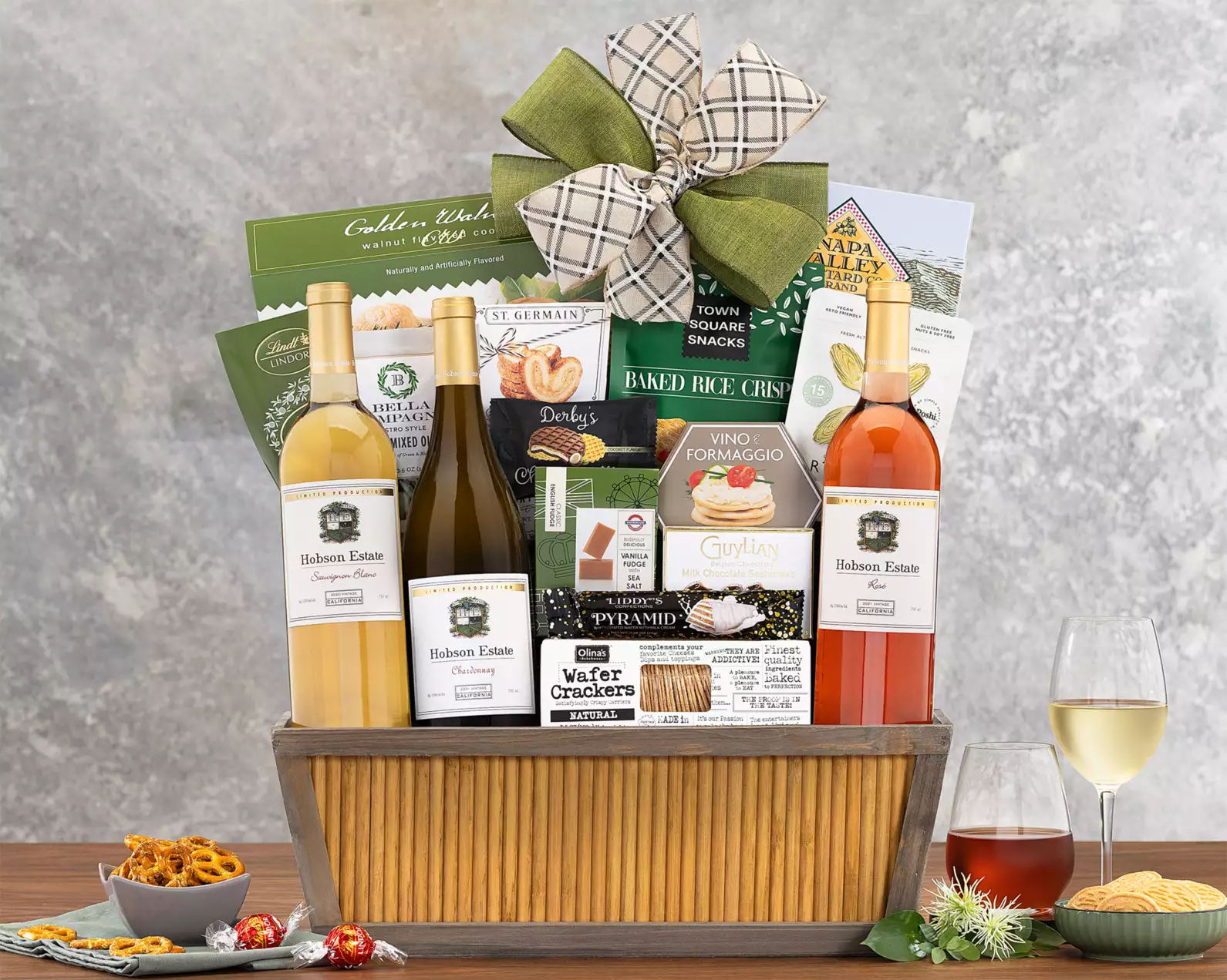 Rose and White Wine Trio Gift Basket