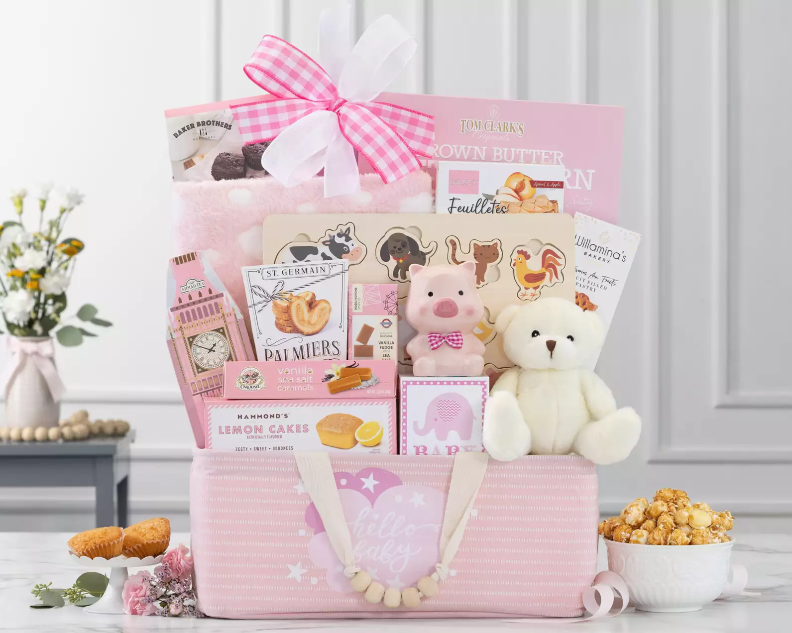 Deluxe Pink Newborn Baby Gift Basket